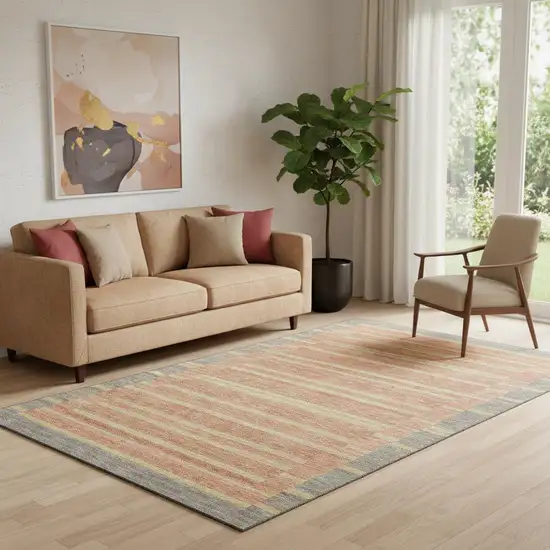 Pewter Salmon And Gold Striped Washable Area Rug With UV Protection Photo 2