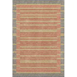 Photo of Pewter Salmon And Gold Striped Washable Area Rug With UV Protection