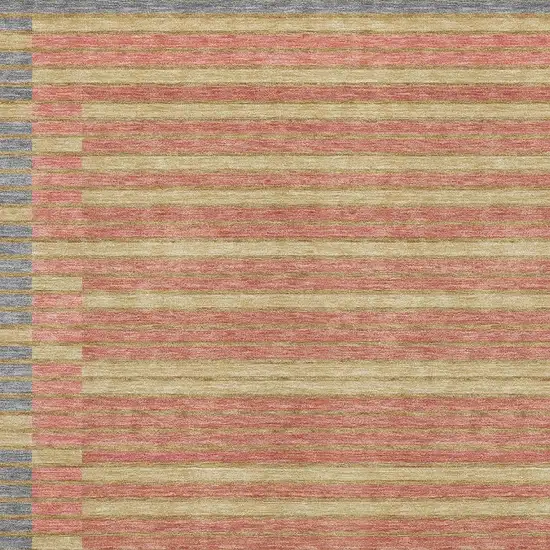 Pewter Salmon And Gold Striped Washable Area Rug With UV Protection Photo 2