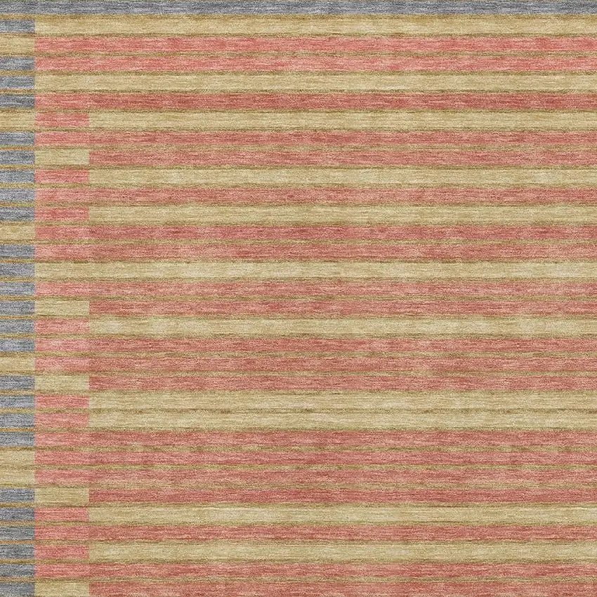 Pewter Salmon And Gold Striped Washable Area Rug With UV Protection Photo 2