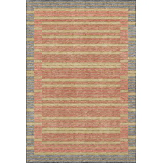 Pewter Salmon And Gold Striped Washable Area Rug With UV Protection Photo 3