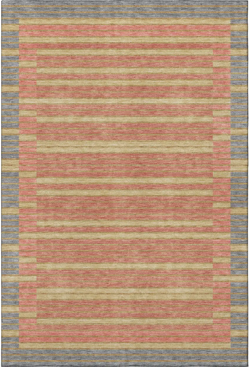 Pewter Salmon And Gold Striped Washable Area Rug With UV Protection Photo 3
