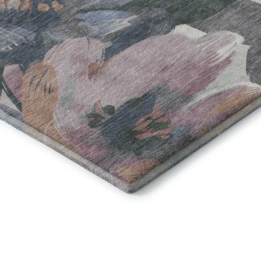 Pewter Salmon And Gray Floral Washable Area Rug With UV Protection Photo 6
