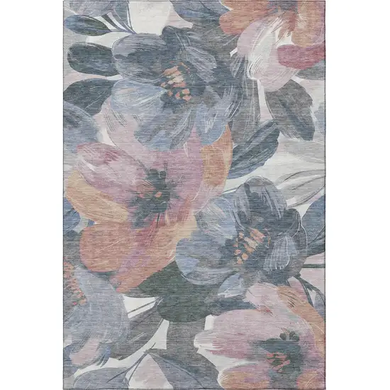 Pewter Salmon And Gray Floral Washable Area Rug With UV Protection Photo 3