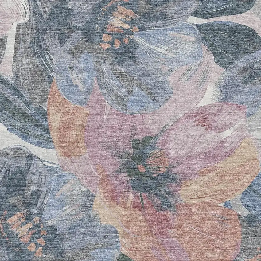 Pewter Salmon And Gray Floral Washable Area Rug With UV Protection Photo 3