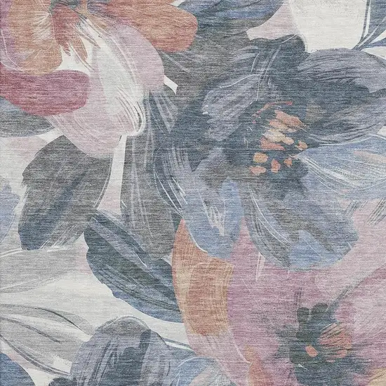 Pewter Salmon And Gray Floral Washable Area Rug With UV Protection Photo 2