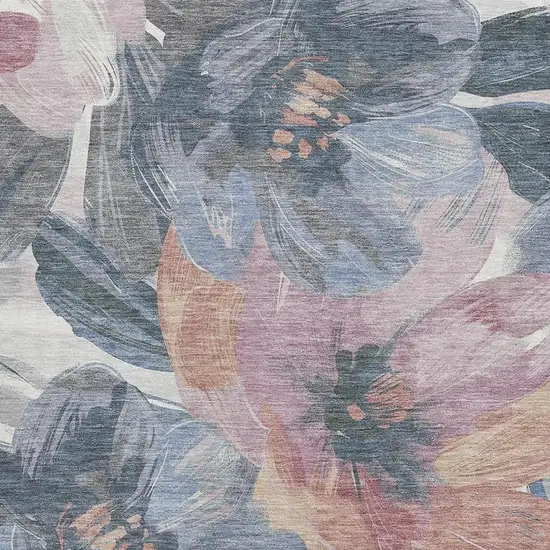 Pewter Salmon And Gray Floral Washable Area Rug With UV Protection Photo 2