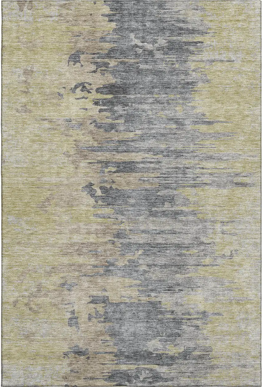 Pewter Silver And Gold Abstract Washable Area Rug With UV Protection Photo 1