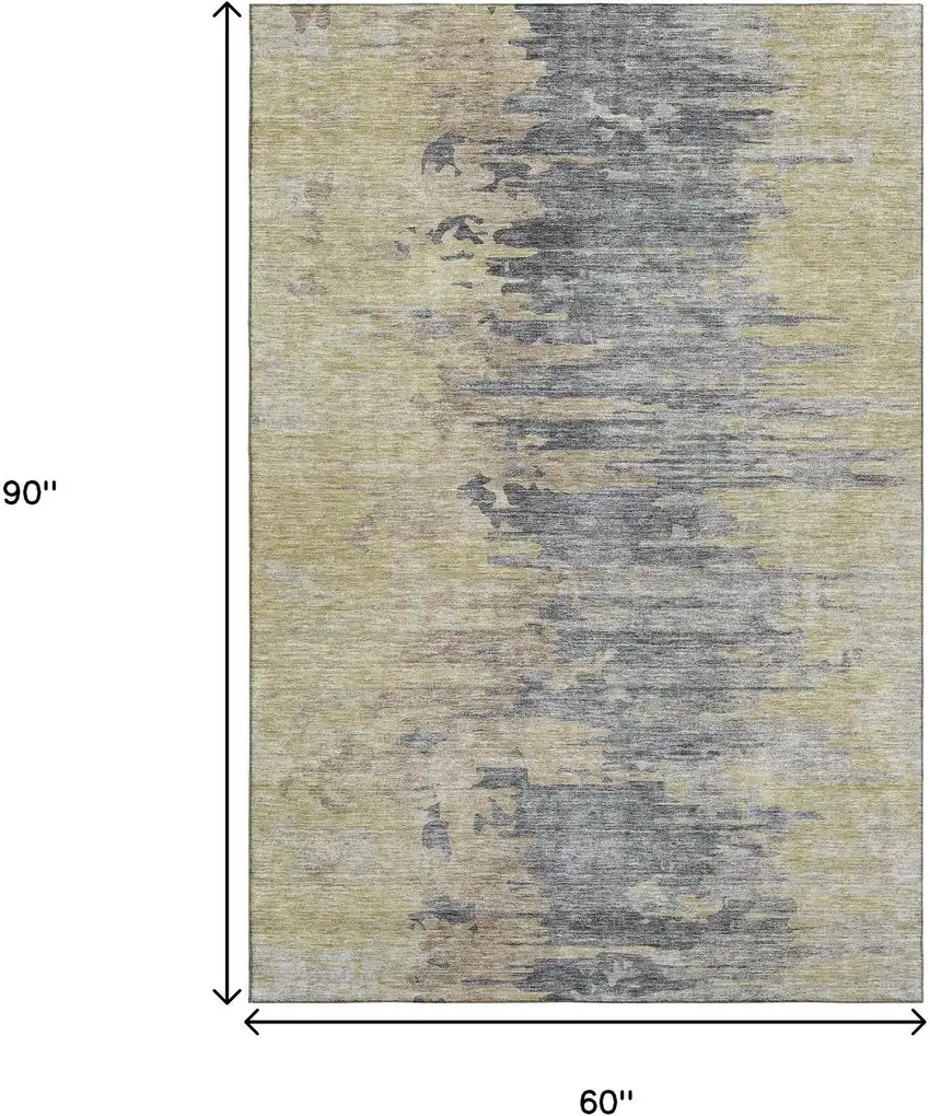 Pewter Silver And Gold Abstract Washable Area Rug With UV Protection Photo 3