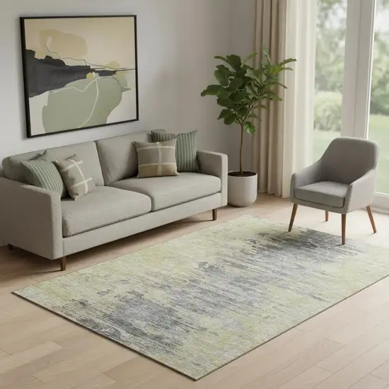 Pewter Silver And Gold Abstract Washable Area Rug With UV Protection Photo 1