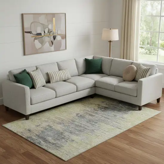 Pewter Silver And Gold Abstract Washable Area Rug With UV Protection Photo 1