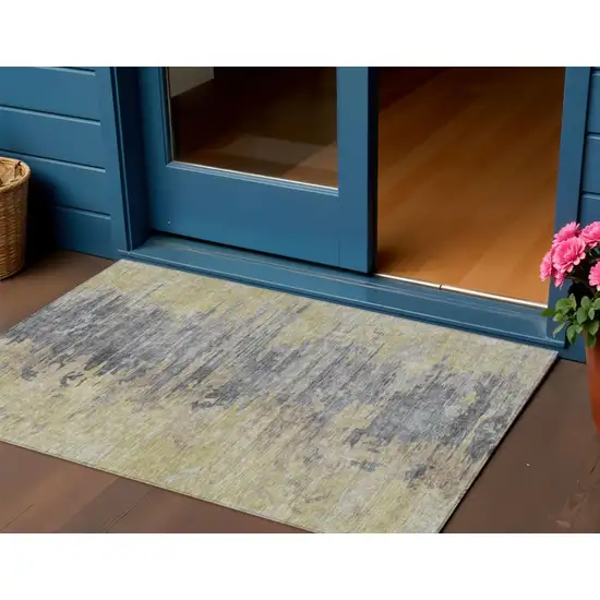 Pewter Silver And Gray Abstract Washable Indoor Outdoor Area Rug Photo 1