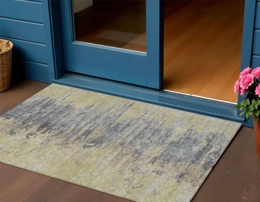 Pewter Silver And Gray Abstract Washable Indoor Outdoor Area Rug Photo 1