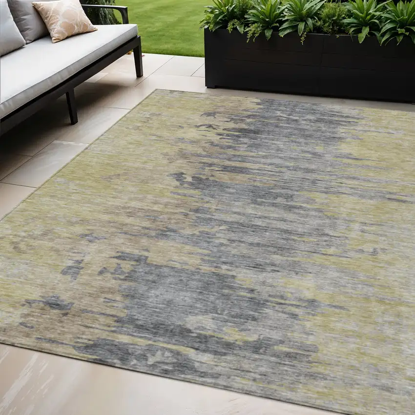 Pewter Silver And Gray Abstract Washable Indoor Outdoor Area Rug Photo 1