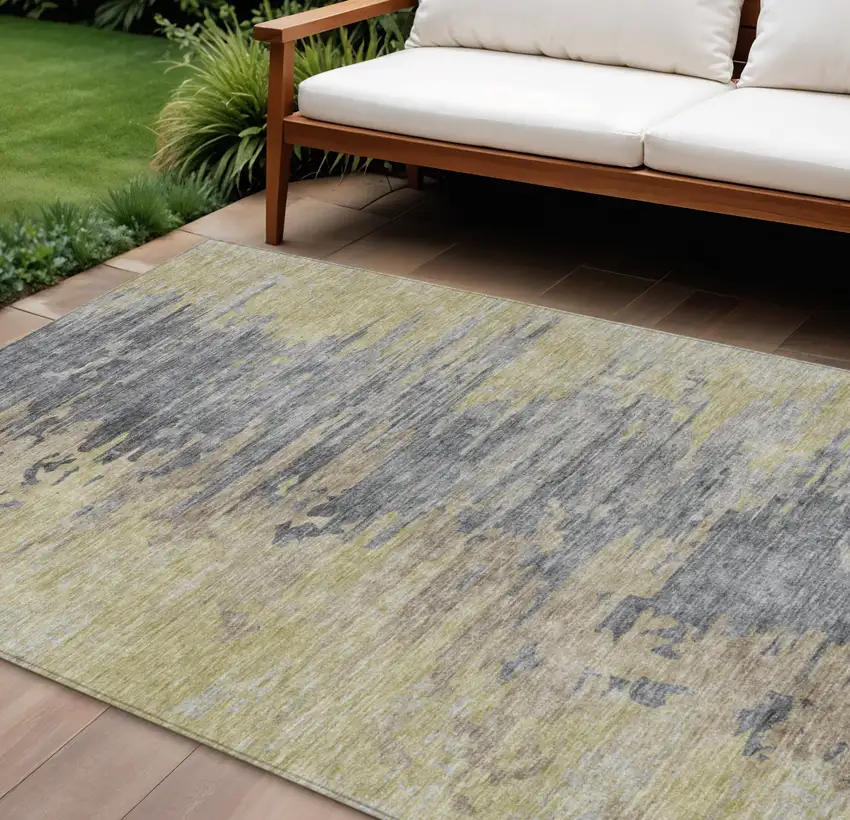 Pewter Silver And Gray Abstract Washable Indoor Outdoor Area Rug Photo 1