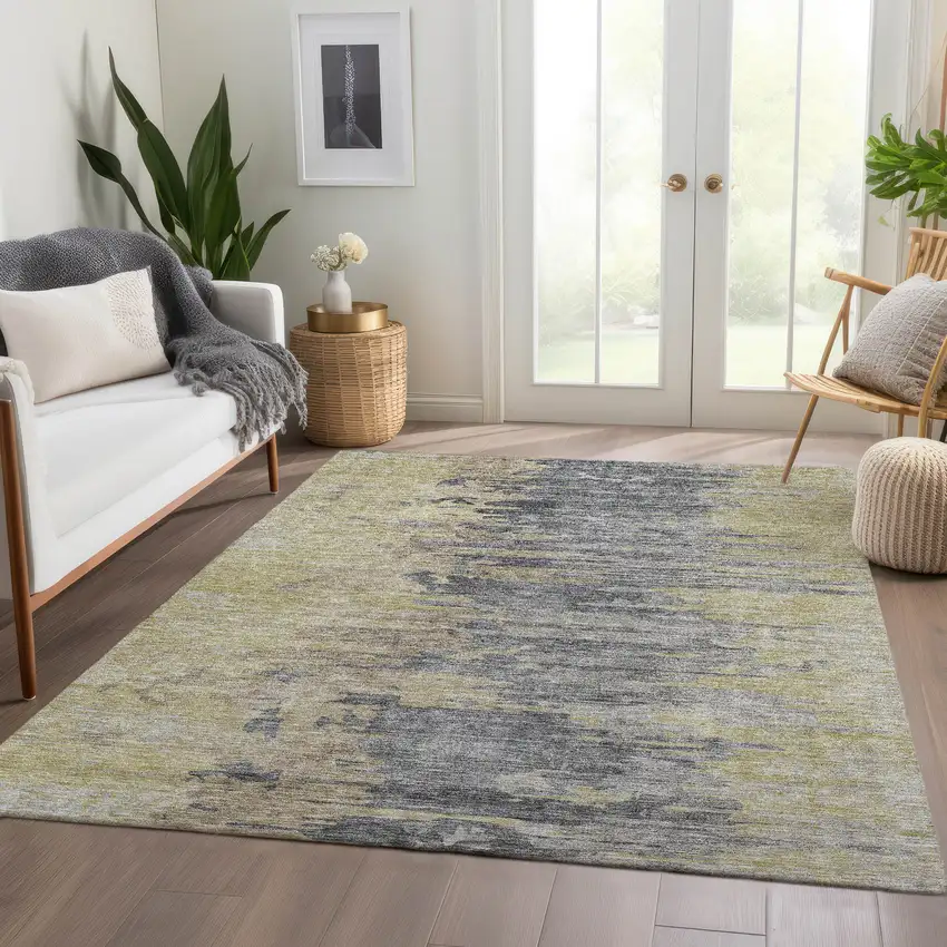 Pewter Silver And Gray Abstract Washable Indoor Outdoor Area Rug Photo 7