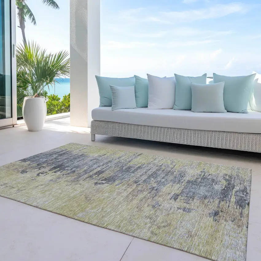 Pewter Silver And Gray Abstract Washable Indoor Outdoor Area Rug Photo 9