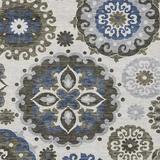 Pewter Silver And Gray Floral Medallion Washable Indoor Outdoor Area Rug Photo 5