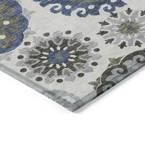Pewter Silver And Gray Floral Medallion Washable Indoor Outdoor Area Rug Photo 4