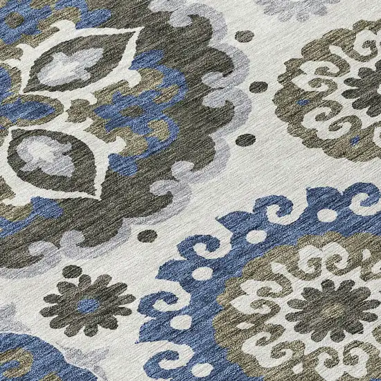 Pewter Silver And Gray Floral Medallion Washable Indoor Outdoor Area Rug Photo 6