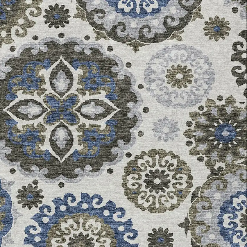 Pewter Silver And Gray Floral Medallion Washable Indoor Outdoor Area Rug Photo 4