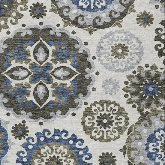 Pewter Silver And Gray Floral Medallion Washable Indoor Outdoor Area Rug Photo 4