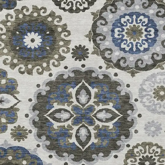 Pewter Silver And Gray Floral Medallion Washable Indoor Outdoor Area Rug Photo 4