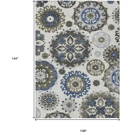 Pewter Silver And Gray Floral Medallion Washable Indoor Outdoor Area Rug Photo 3
