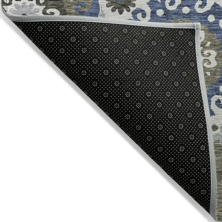 Pewter Silver And Gray Floral Medallion Washable Indoor Outdoor Area Rug Photo 2