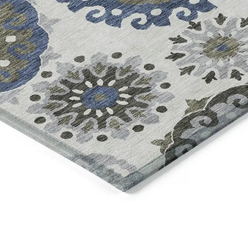 Pewter Silver And Gray Floral Medallion Washable Indoor Outdoor Area Rug Photo 3
