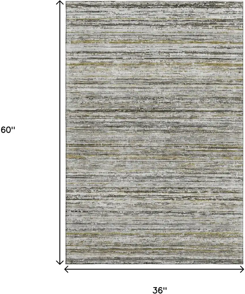 Pewter Silver And Gray Striped Washable Area Rug With UV Protection Photo 3