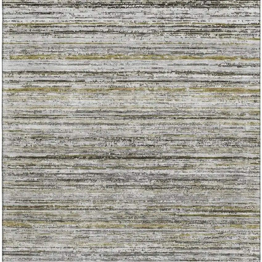 Pewter Silver And Gray Striped Washable Area Rug With UV Protection Photo 3