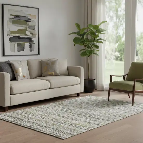 Pewter Silver And Gray Striped Washable Area Rug With UV Protection Photo 2