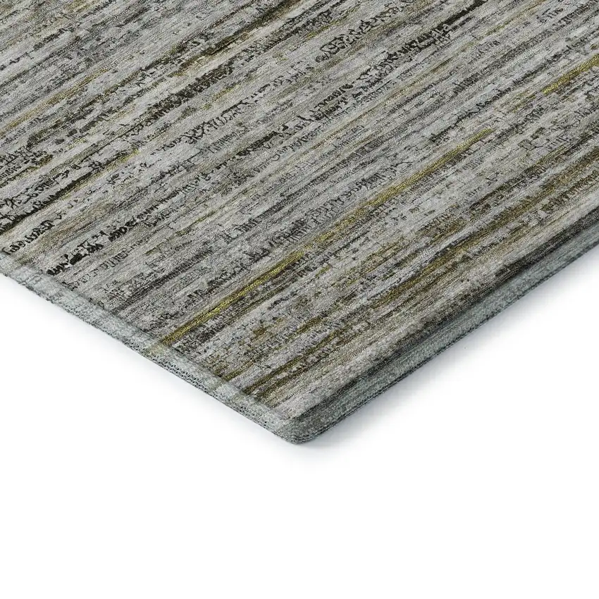 Pewter Silver And Gray Striped Washable Area Rug With UV Protection Photo 7