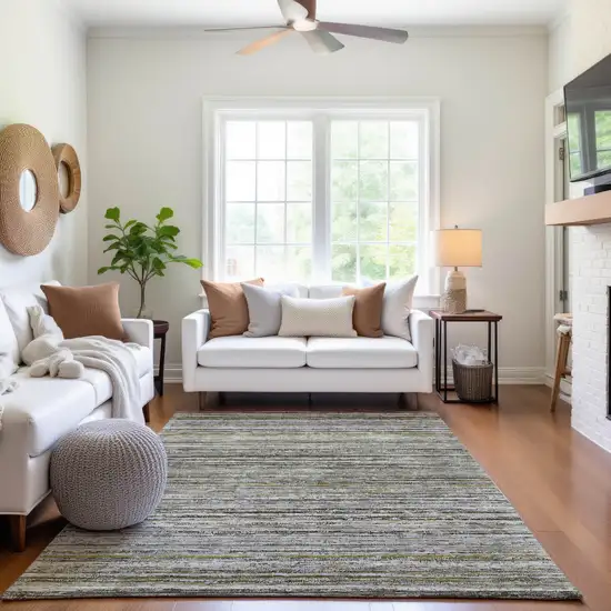 Pewter Silver And Gray Striped Washable Area Rug With UV Protection Photo 5