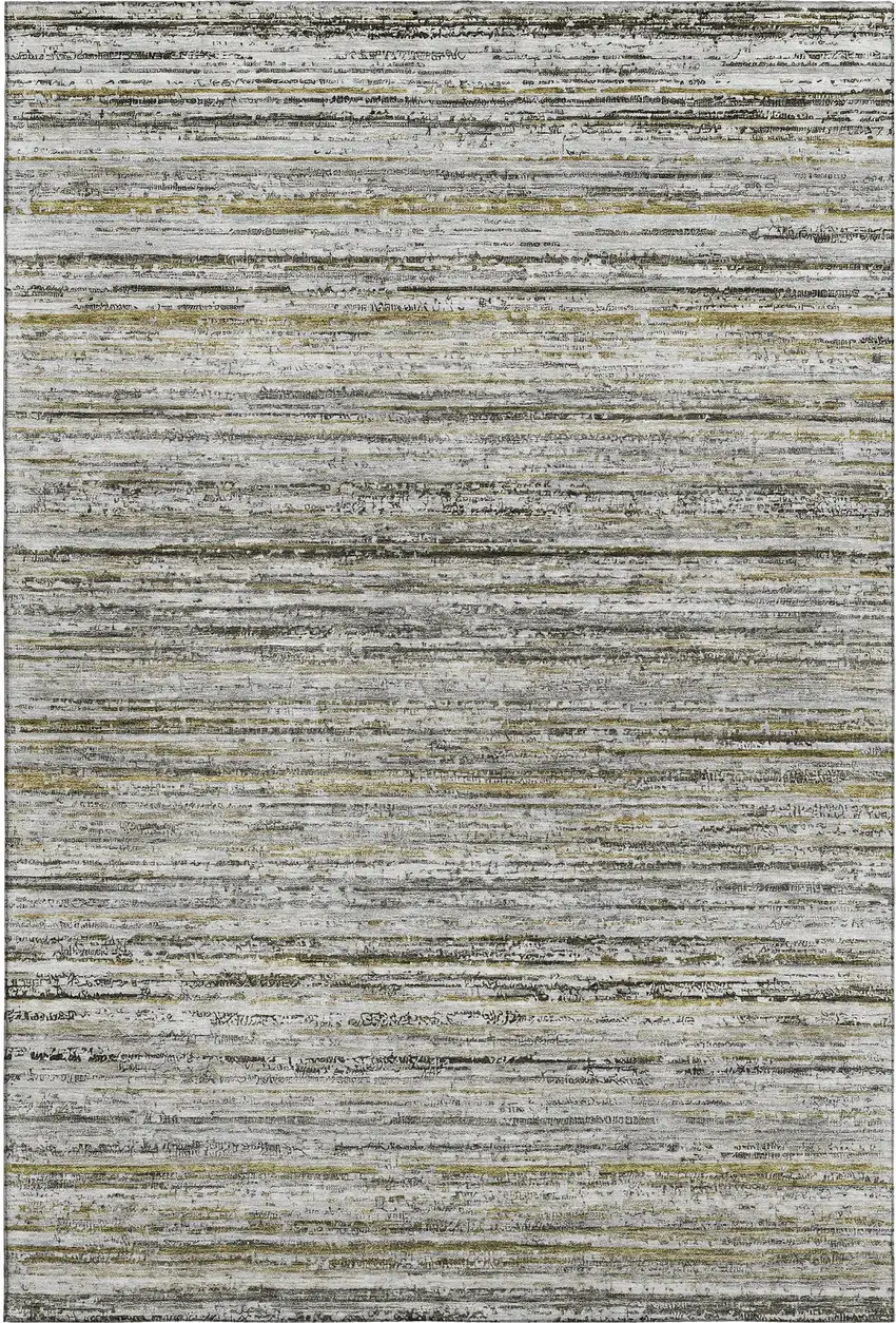 Pewter Silver And Gray Striped Washable Area Rug With UV Protection Photo 1