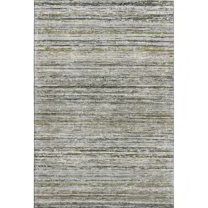 Photo of Pewter Silver And Gray Striped Washable Area Rug With UV Protection
