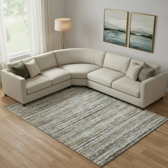 Pewter Silver And Gray Striped Washable Area Rug With UV Protection Photo 2