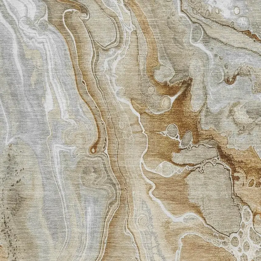 Pewter Tan And Ivory Abstract Washable Area Rug With UV Protection Photo 2