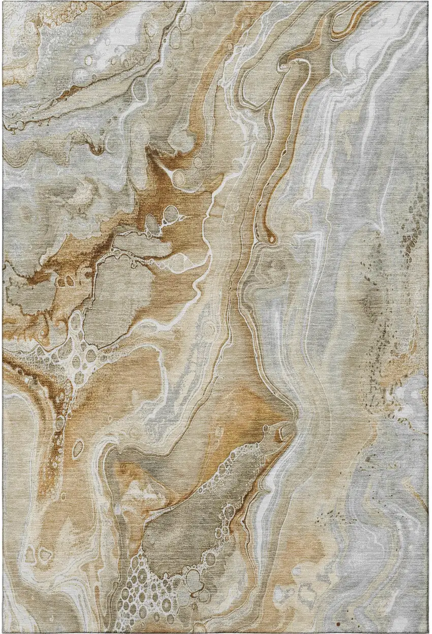 Pewter Tan And Ivory Abstract Washable Area Rug With UV Protection Photo 3