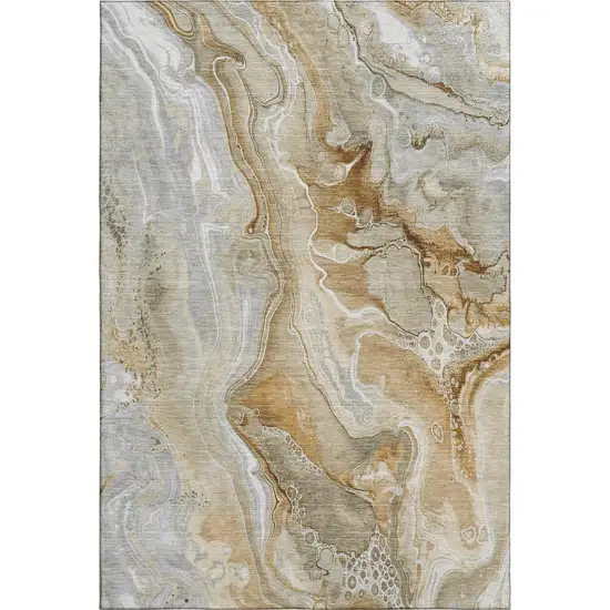 Pewter Tan And Ivory Abstract Washable Area Rug With UV Protection Photo 1