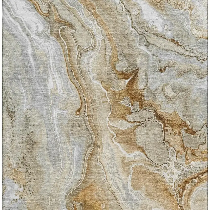Pewter Tan And Ivory Abstract Washable Area Rug With UV Protection Photo 2