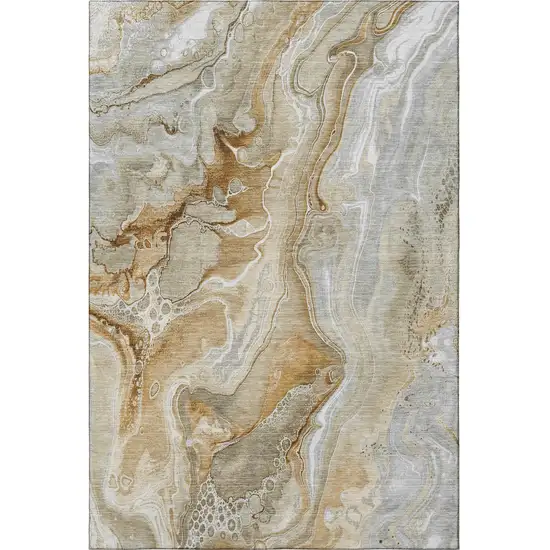 Pewter Tan And Ivory Abstract Washable Area Rug With UV Protection Photo 3