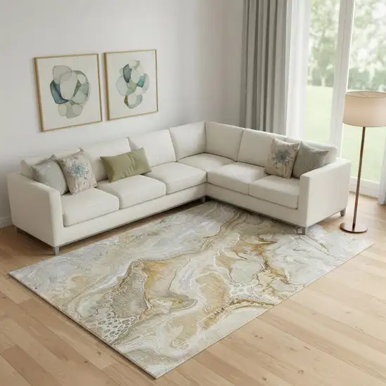 Pewter Tan And Ivory Abstract Washable Area Rug With UV Protection Photo 2