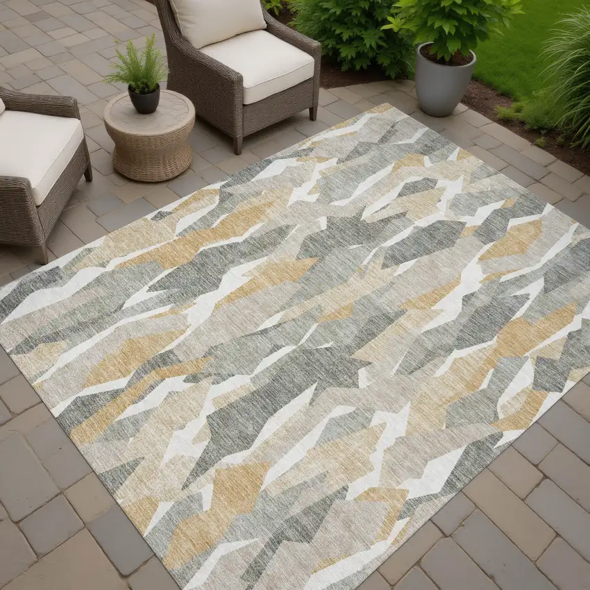 Pewter Wheat And Ivory Striped Washable Indoor Outdoor Area Rug Photo 7