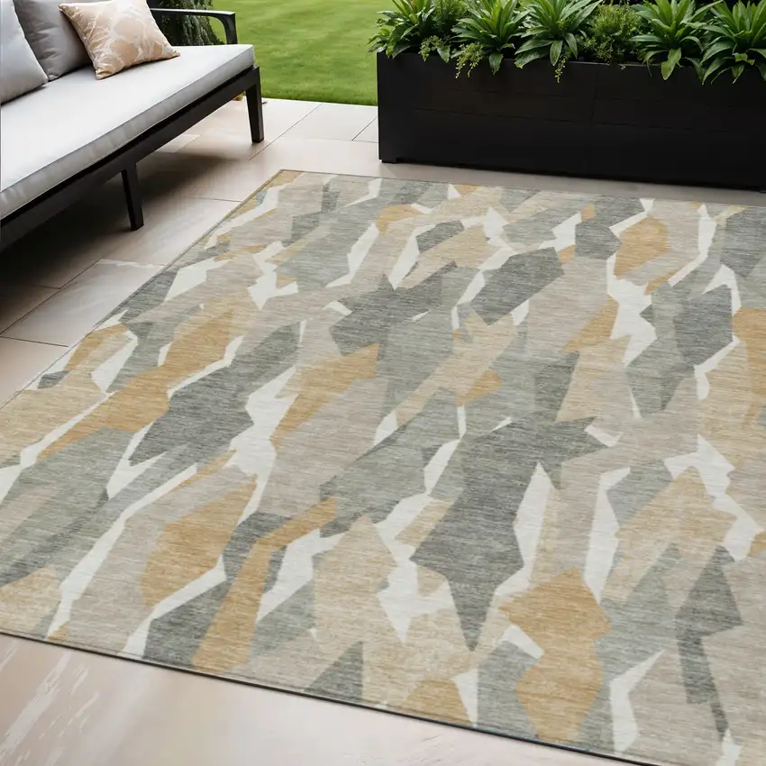 Pewter Wheat And Ivory Striped Washable Indoor Outdoor Area Rug Photo 1