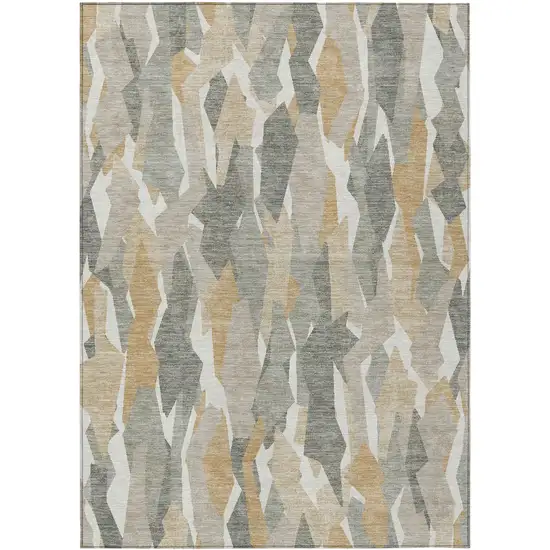 Pewter Wheat And Ivory Striped Washable Indoor Outdoor Area Rug Photo 2