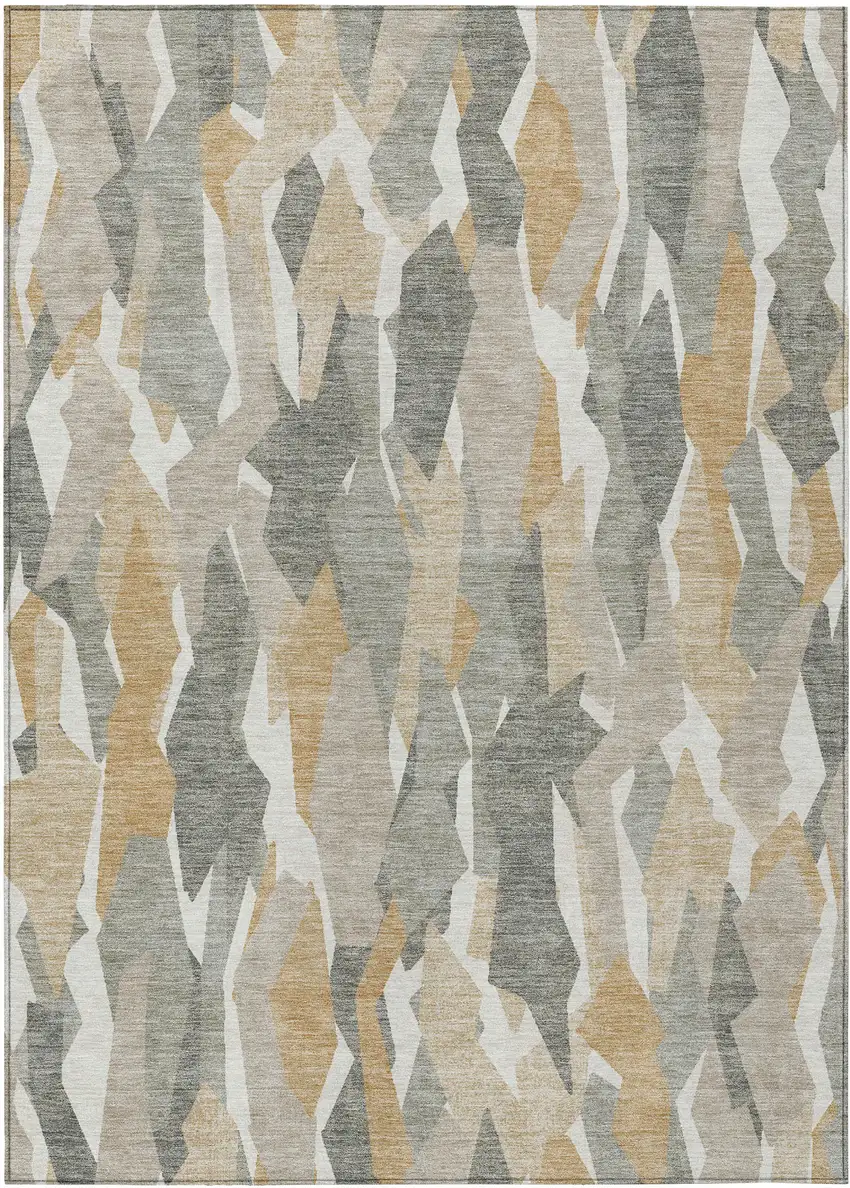 Pewter Wheat And Ivory Striped Washable Indoor Outdoor Area Rug Photo 2