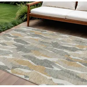 Photo of Pewter Wheat And Ivory Striped Washable Indoor Outdoor Area Rug