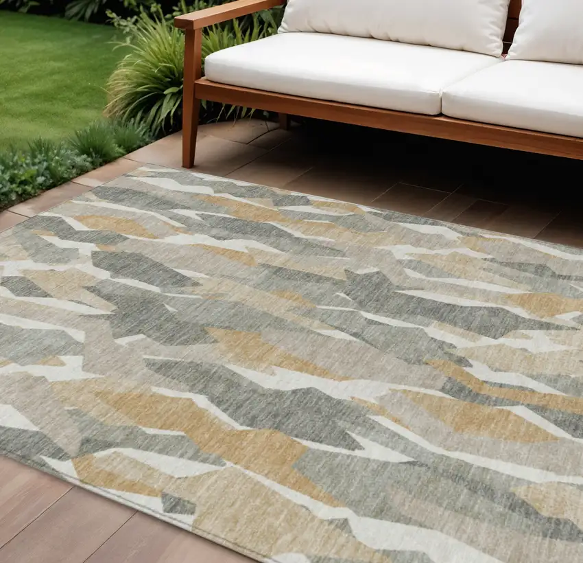 Pewter Wheat And Ivory Striped Washable Indoor Outdoor Area Rug Photo 1